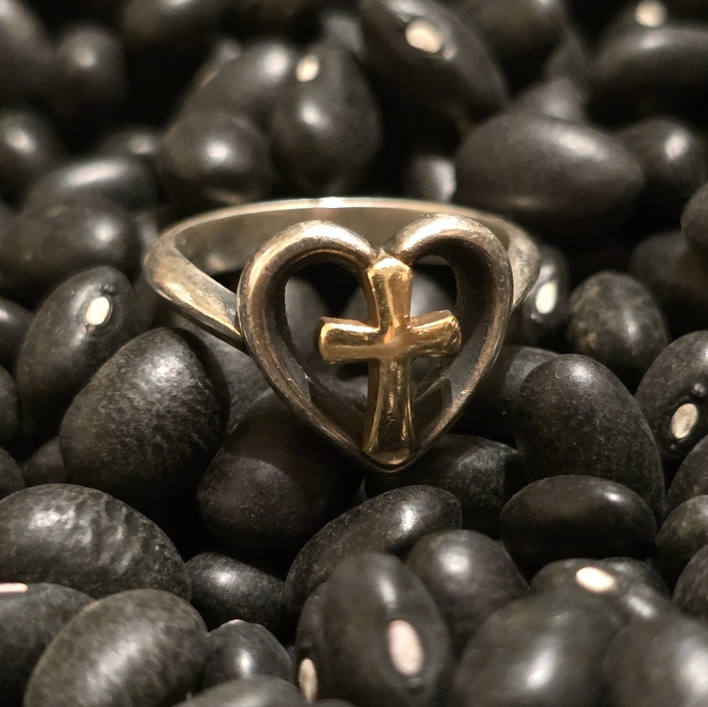 James Avery Sterling Silver Heart Ring with 14kt Gold Cross Design